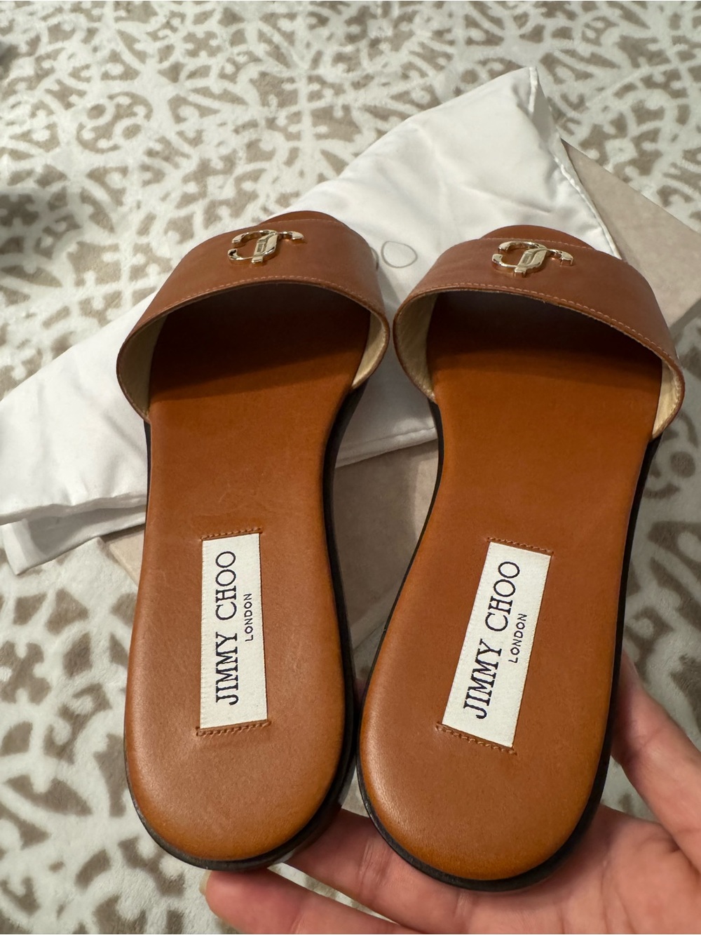 Jimmy Choo Brown Leather Slide Sandals with Gold JC Emblem 39 - Picture 5 of 7